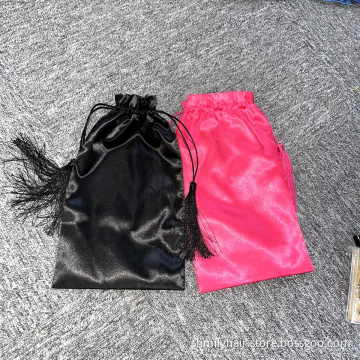 Custom hair labels/wraps/tags extension Packaging for bundles,Custom package Drawstring satin silk bag for hair extension bundle
